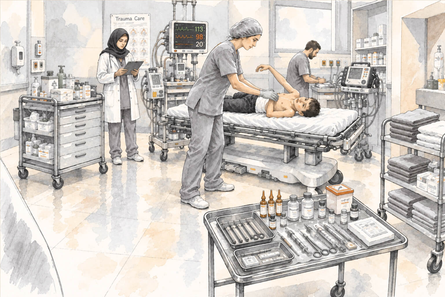 Gaza hospital scene, first state