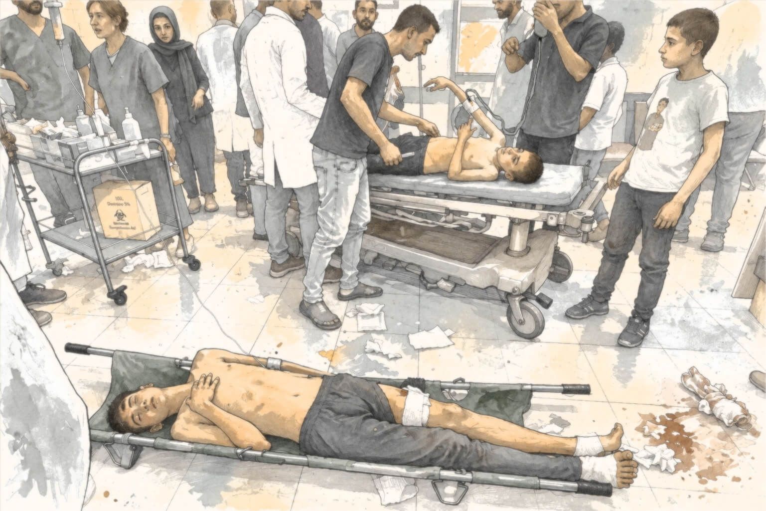 Gaza hospital scene, seventh state