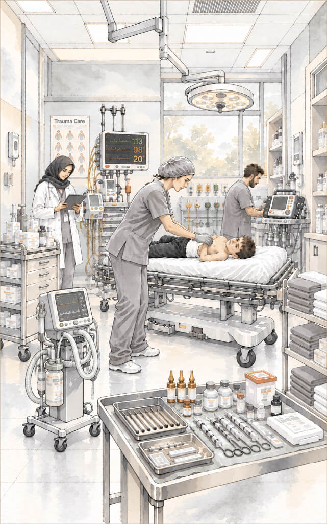 Gaza hospital scene, first state