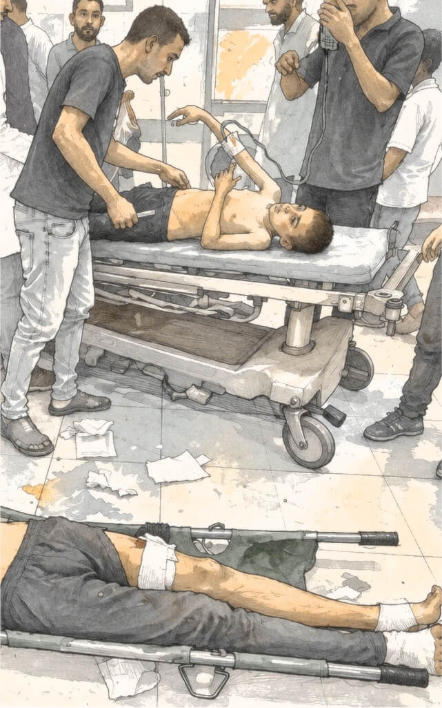Gaza hospital scene, seventh state